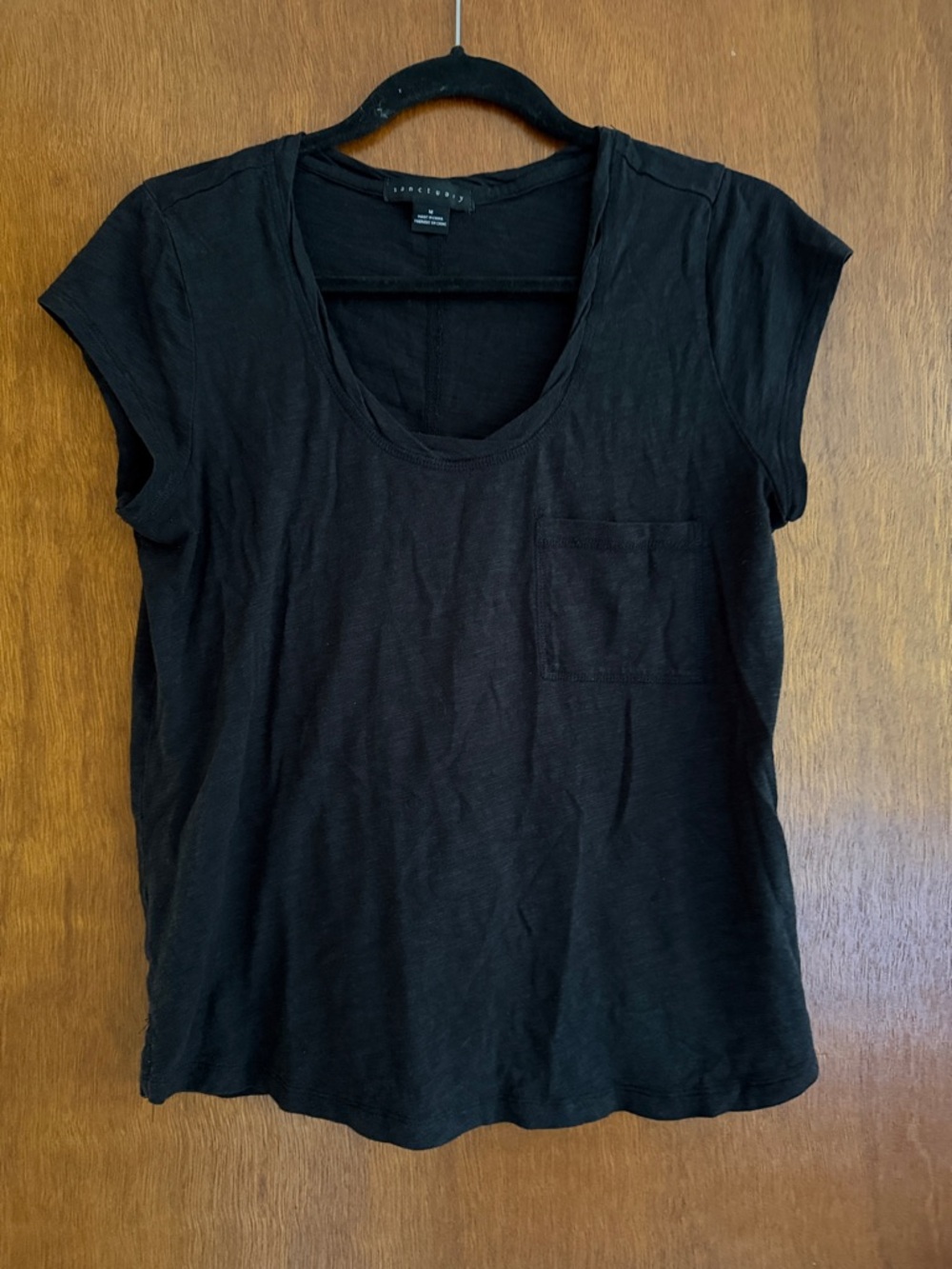 Sanctuary Black Scoop Neck Pocket Tee - Short Sleeve